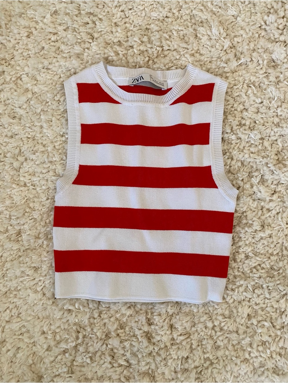 ZARA Red and White Striped Knit Tank